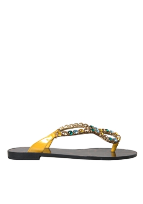 Dolce & Gabbana Mustard Crystal Calf Leather Beachwear Shoes - EU35/US4.5