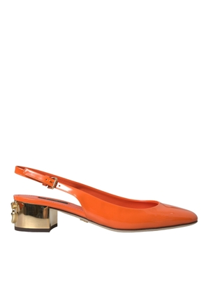 Dolce & Gabbana Orange Embellished Leather Slingback Shoes - EU39/US8.5