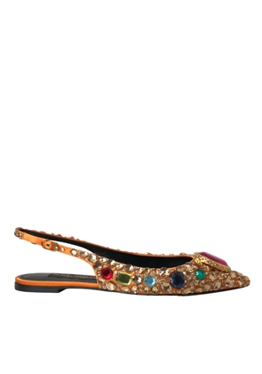 Dolce & Gabbana Orange Satin Crystals Flats Sandals Shoes - EU39/US8.5