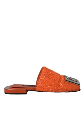 Dolce & Gabbana Orange Sequin Logo Slides Sandals Shoes - EU39/US8.5