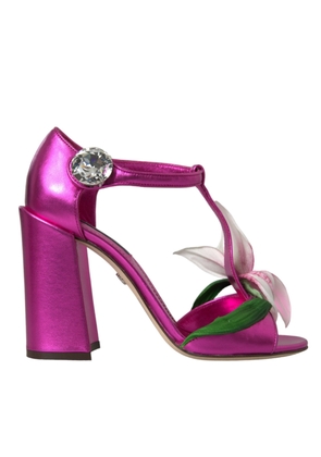 Dolce & Gabbana Pink Leather Crystals Floral Sandals Shoes - EU41/US10.5