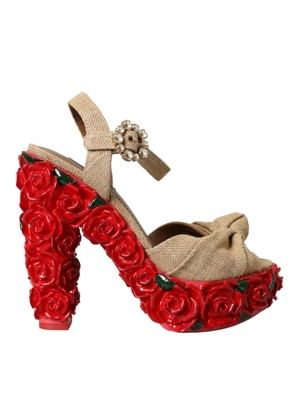 Dolce & Gabbana Red Roses Crystal Platform Sandals Shoes - EU40/US9.5