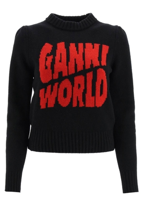 Ganni ganni world inlay wool-blend sweater - L Black
