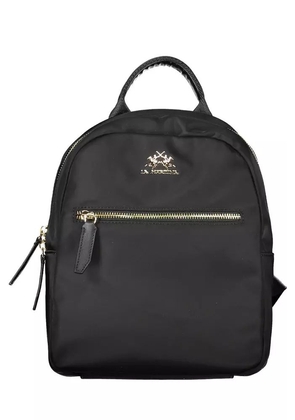 La Martina Chic Black Nylon Backpack with Logo Detail