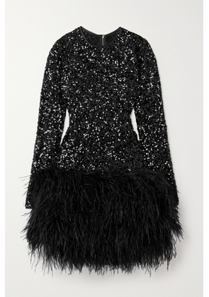 Dolce & Gabbana - Feather-trimmed Sequined Tulle Mini Dress - Black - IT38,IT40,IT42,IT44