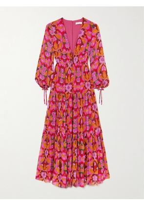 Borgo de Nor - Freya Pleated Printed Fil Coupé Chiffon Maxi Dress - Orange - UK 6,UK 8,UK 10,UK 12,UK 14