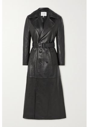 FRAME - Sleek Belted Leather Trench Coat - Black - x small,small,medium,large
