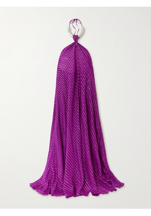 Johanna Ortiz - + Net Sustain Majestic Power Embellished Silk-blend Chiffon Halterneck Maxi Dress - Purple - US0,US2,US4,US6,US8,US10