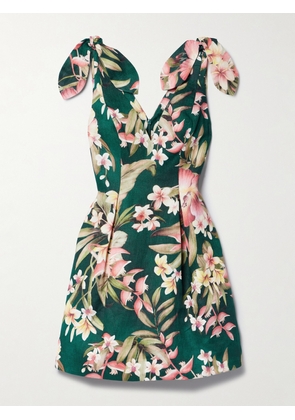 Zimmermann - + Net Sustain Lexi Tie-detailed Floral-print Linen Mini Dress - Green - 00,0,1,2,3,4