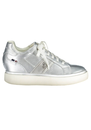 U.s. Polo Assn. Silver Lace-Up Sports Sneakers with Logo Detail - EU35/US5