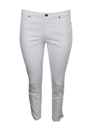 Armani Collezioni 5-Pocket Trousers In Soft Stretch Cotton Super Skinny Capri. Zip And Button Closure.