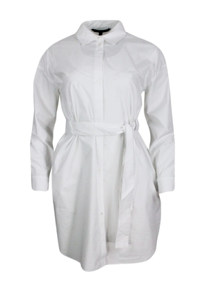 Armani Collezioni Dress Made Of Soft Cotton With Long Sleeves, With Button Closure On The Front And Belt.