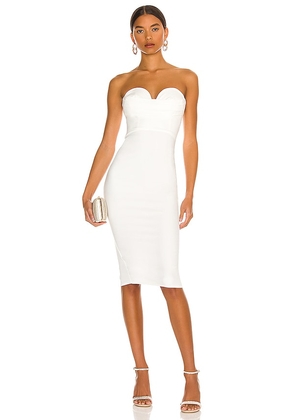 MORE TO COME Sophia Strapless Midi Dress in White. Size XS, XXS.