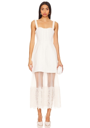 SIMKHAI Callan Bustier Midi Dress in Ivory. Size 4, 6.