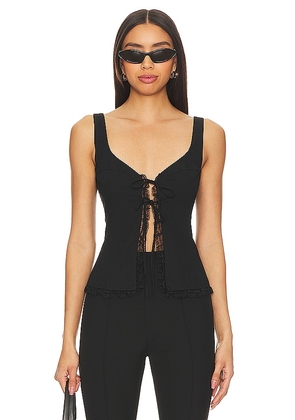 MORE TO COME Cristal Tie Front Top in Black. Size M, S, XL, XS.