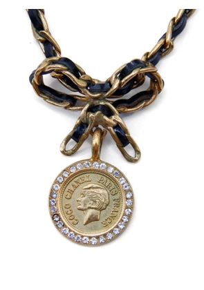 CHANEL Pre-Owned 1995 Mademoiselle medallion leather-and-chain choker - Gold