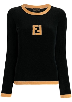 Fendi Pre-Owned 1990s appliqué-logo velvet sweatshirt - Black