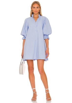 SOVERE Focus Pleat Smock Mini Dress in Baby Blue. Size S.
