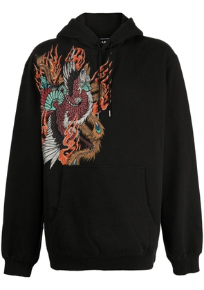 Maharishi Fire Phoenix-embroidered drawstring hoodie - Black