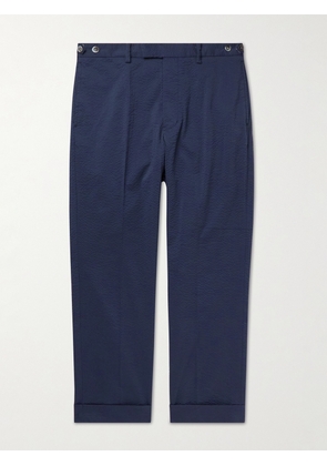 Beams Plus - Cropped Tapered COOLMAX Seersucker Trousers - Men - Blue - S
