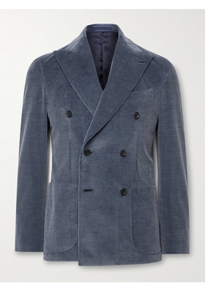 Caruso - Unstructured Double-Breasted Cotton-Blend Corduroy Suit Jacket - Men - Blue - IT 46