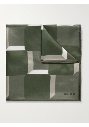 TOM FORD - Printed Silk-Twill Pocket Square - Men - Green