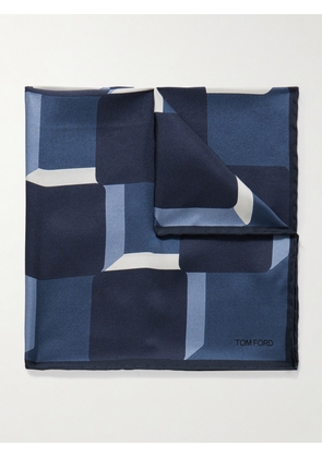 TOM FORD - Printed Silk-Twill Pocket Square - Men - Blue