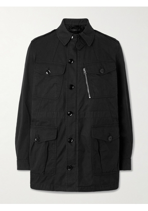 TOM FORD - Leather-Trimmed Cotton-Twill Field Jacket - Men - Black - IT 44