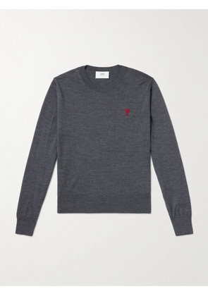 AMI PARIS - ADC Logo-Embroidered Merino Wool Sweater - Men - Gray - XS