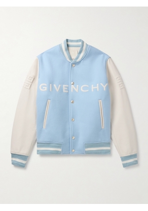 Givenchy - Logo-Embroidered Wool-Blend and Full-Grain Leather Varsity Jacket - Men - Blue - IT 46