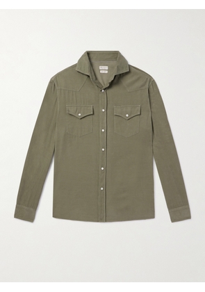 Brunello Cucinelli - Cotton-Needlecord Western Shirt - Men - Green - M