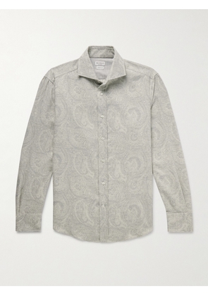 Brunello Cucinelli - Slim-Fit Cutaway-Collar Brushed Paisley-Print Cotton Shirt - Men - Gray - S