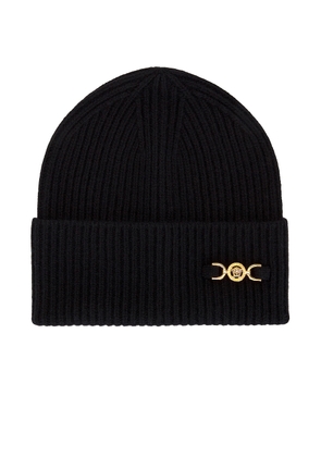 VERSACE Knit Beanie With Medusa Hardware in Black - Black. Size all.