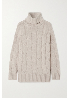 Purdey - Oversized Cable-knit Cashmere Turtleneck Sweater - Neutrals - x small,small,medium,large