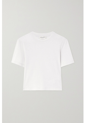SAINT LAURENT - Cropped Embroidered Cotton-jersey T-shirt - Ecru - XS,S,M,L