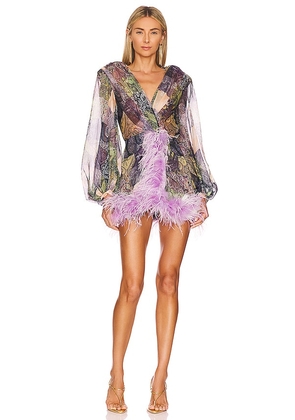 Bronx and Banco Farah Mini Multi Feather Dress in Lavender. Size XS.