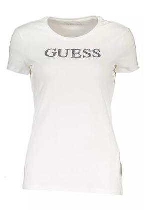 Chic White Logo Tee with Stretch Comfort - XS