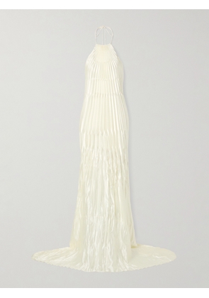 Danielle Frankel - Sinclair Embellished Wool And Silk-blend Plissé-mikado Halterneck Gown - White - US2,US4,US6,US8,US10