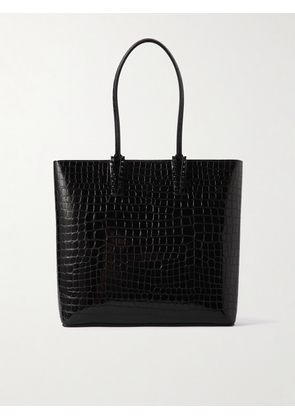 Christian Louboutin - Cabata Spiked Croc-effect Glossed-leather Tote - Black - One size
