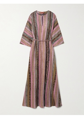 Missoni - Crystal-embellished Belted Metallic Crochet-knit Maxi Dress - Multi - x small,small,medium,large