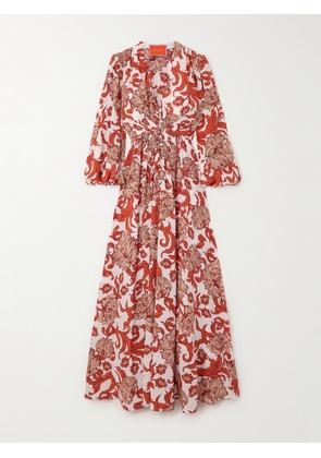 La DoubleJ - Long Camerino Ruffled Printed Silk Maxi Dress - Orange - xx small,x small,small,medium,large,x large,xx large
