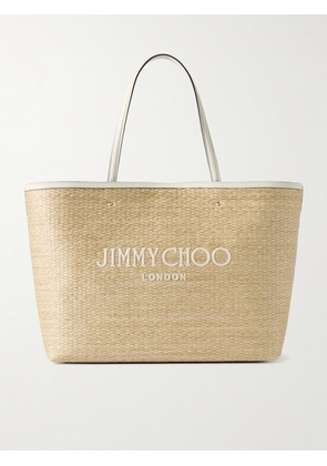 Jimmy Choo - Marli Small Logo-embroidered Leather-trimmed Raffia Tote - Neutrals - One size