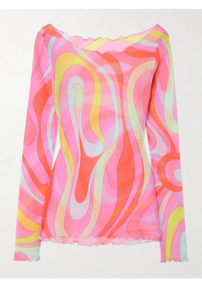PUCCI - Printed Stretch-tulle Top - Pink - IT38,IT40,IT42,IT44,IT46