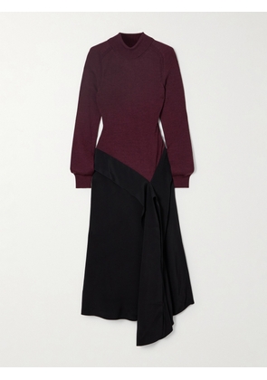 Victoria Beckham - Asymmetric Paneled Wool And Jersey Turtleneck Dress - Burgundy - UK 4,UK 6,UK 8,UK 10,UK 12,UK 14