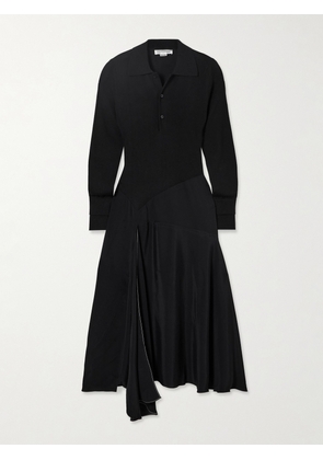 Victoria Beckham - Henley Asymmetric Paneled Wool And Jersey Dress - Black - UK 4,UK 6,UK 8,UK 10,UK 12,UK 14