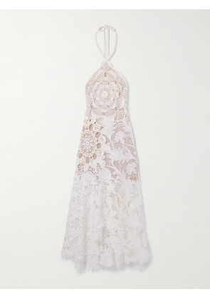 Oscar de la Renta - Asymmetric Crochet And Guipure Lace Halterneck Dress - White - x small,small,medium