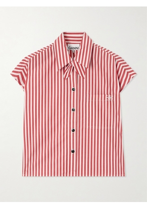 GANNI - Bow-embellished Striped Organic Cotton-poplin Shirt - Red - EU 32,EU 34,EU 36,EU 38,EU 40,EU 42,EU 44