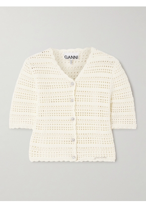 GANNI - Pointelle-knit Organic Cotton Cardigan - Ivory - xx small,x small,small,medium,large