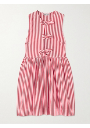 GANNI - Tie-front Striped Organic Cotton-poplin Mini Dress - Red - EU 32,EU 34,EU 36,EU 38,EU 40,EU 42,EU 44