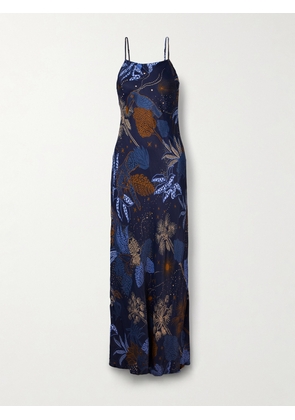 Farm Rio - Night Jungle Printed Satin Maxi Dress - Blue - x small,small,medium,large,x large